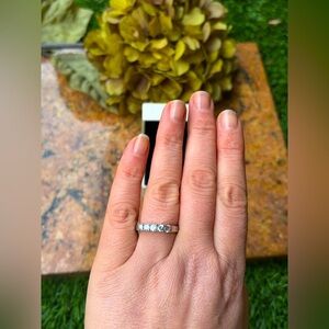 Vintage Avon Ring Size 10.75 Silver Tone Minimalist Band 4 Cubic Zirconia Stones